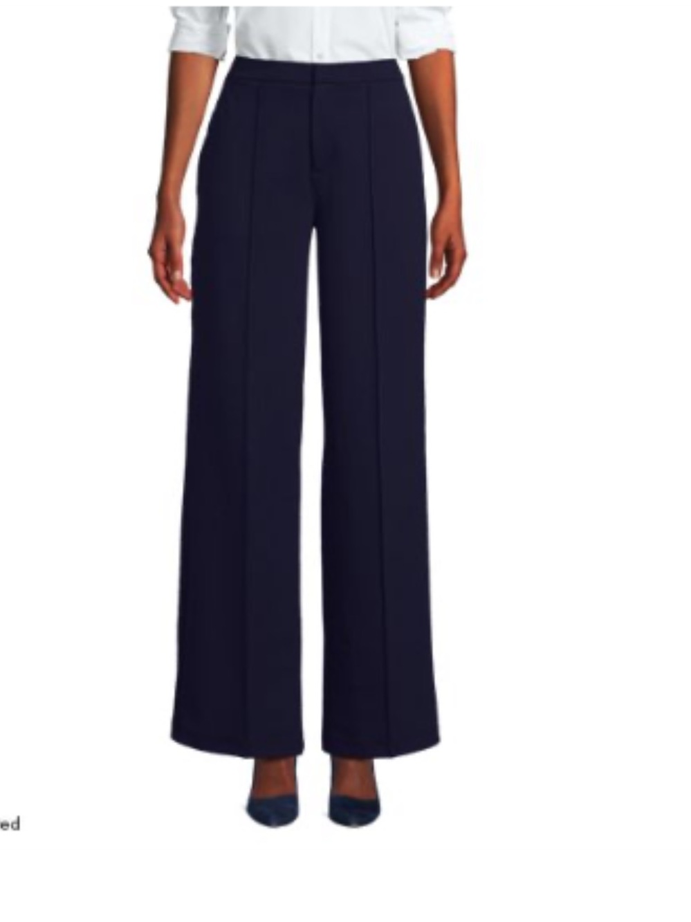 Lands End Women's Regular Ponte Pintuck Wide Leg Pants-Navy blue